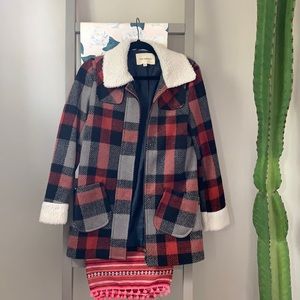 Plaid shearling coat